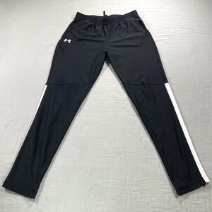 Under Armour Track Pants Womens Large 32x31 Black White Fitted‎ Joggers Running
